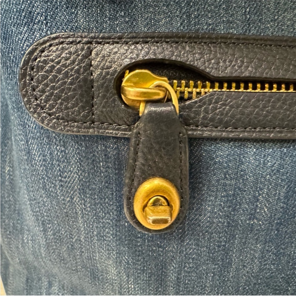 Coach Blue Denim Tote with Navy Leather Trim and Gold Hardware - Picture 7 of 16
